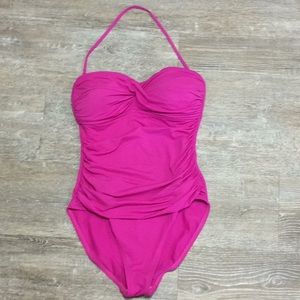 Pink one piece bathing suit w/ruching by La Blanca